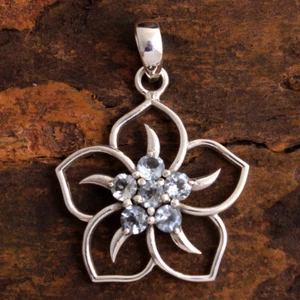 Colgante de piedras preciosas de topacio azul 925 de plata de ley maciza HECHO A MANO joyería fina - Imagen 1 de 4