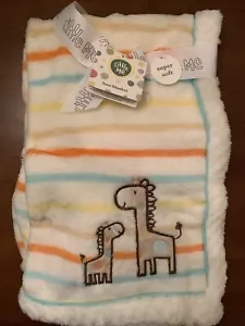 Little Me Luxe Velour Baby Blanket Stripes Appliquéd Giraffes White Multi New - Picture 1 of 9