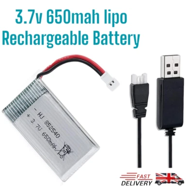 3.7V 650mAh Lipo Battery and XH2.54 Plug USB Charger for RC Drone Boat UK Fast