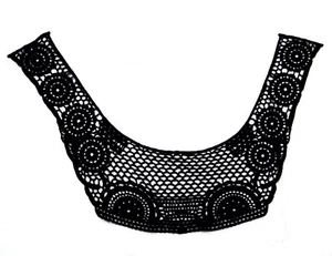 1pc Black Cotton Crochet Neckline Collar Lace Patch Motif Appliques A210 - Picture 1 of 10
