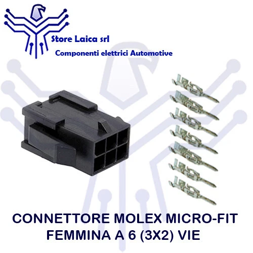 CONNETTORE MOLEX MICRO-FIT 6 VIE FEMMINA COMPLETO CON TERMINALI AUTO MOTO