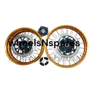 GOLDEN TUBELESS SPOKED WHEELS FRONT & REAR FIT FOR ROYAL ENFIELD HIMALAYAN 450 - Picture 1 of 12
