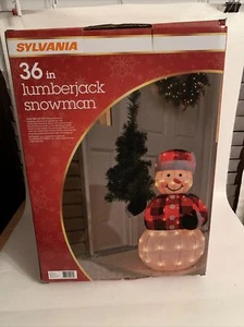 36” Lit Snowman Lumber Jack. Christmas Decoration - Picture 1 of 6