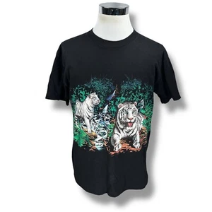 Vintage Habitat White Tiger T-Shirt Men’s Large Wrap Around Print Black USA 90s - Picture 1 of 11