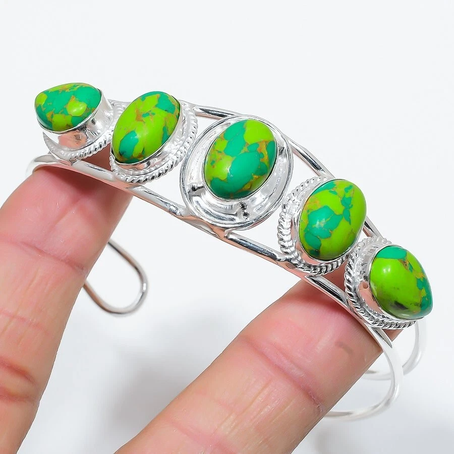 Copper Turquoise Gemstone Handmade 925 Sterling silver Adjustable Cuff Bracelet - Image 1 of 1