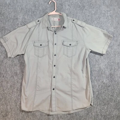 Sovereign Code Gray Short Sleeve Button Down Shirt Casual 100% Cotton Men's L - Image 1 of 4