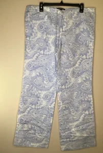 Victoria's Secret Damen Größe 8 Hose Chino Leinen Paisley blau weiß weites Bein - Bild 1 von 14