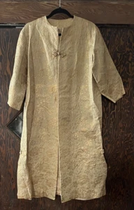 Vintage 1970s Fashion From Oriental Brocade Jacket Maxi Coat Robe Beige And Gold - Picture 1 of 5