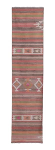 1970s Vintage Turkish Wool Brown Kilim Runner Rug - Picture 1 of 12