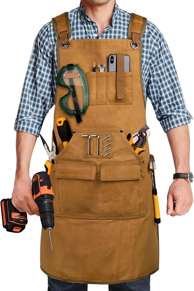Woodworking Apron for Men, Shop Apron 20 Oz Canvas Work Apron with 9 Tool Pocket - Image 1 of 4