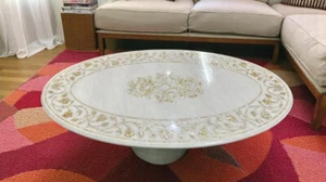 91.4cmx61cm Oval Marmor Weiß Center Sofa Esstisch Mop Inlay Blumen Kunst Dekors - Bild 1 von 8