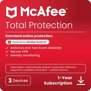 McAfee Total Protection 2025 | 3 Device | Direct from McAfee | Same Day Delivery - Picture 1 of 8