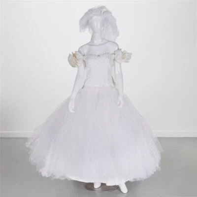 Princess Sequined Puffy Tulle Ruffled Sleeve Off Shoulder Wedding Gown Dress 80s - Image 1 of 4