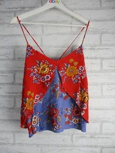 Tigerlily womens singlet top blouse red purple floral print 10 strappy tie back - Picture 1 of 11