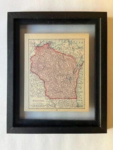 1904 WISCONSIN State Map fm Rand McNally World Atlas, Floating Frame SEE DESCRIP - Picture 1 of 4