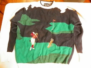 Men's golf sweater Par Four Size medium Ramie/Cotton blend Dark blue, green - Picture 1 of 5