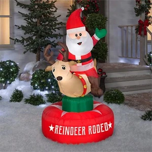 Escena de rodeo de Papá Noel y renos inflable soplado por aire Gemmy de 6,5' - Imagen 1 de 3