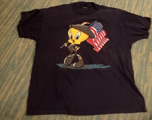 VTG 1995 TWEETY BIRD T SHIRT XL LOONEY TUNES 90s WARNER BROS FLAG SOLDIER USA - Picture 1 of 5