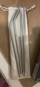 Set of 4 Reusable Metal Straws Long Stainless Steel Straw with Cleaning Brush - Picture 1 of 8