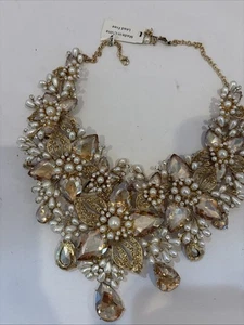 Natasha Faux Pearls Large Statement Necklace Gold Chunky New With Gold Gems - Bild 1 von 4