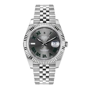 Rolex Datejust 41 Watch 41MM Wimbledon Grey Roman Numerals Dial White Gold - Picture 1 of 8