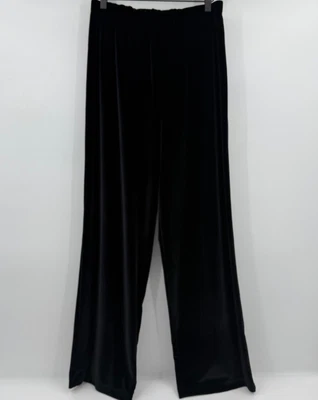 Pantalones artísticos portátiles Bob Mackie para mujer medianos negros de terciopelo pierna ancha elásticos Foto 1 de 4