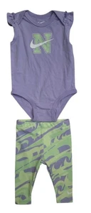 Nike Dri-Fit Baby 2-Piece Set 6M Purple Bodysuit & Green/Blue Patterned Leggings - Picture 1 of 4