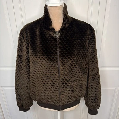 Abrigo de piel chaqueta gris St. John Collection By Marie grande marrón chocolate glamour nuevo Foto 1 de 4