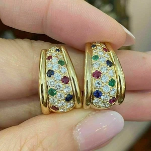 2Ct Round Cut Lab Created Diamond Cluster Huggie Earrings 14K Yellow Gold Plated - Picture 1 of 3