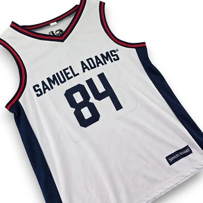 Camiseta deportiva de baloncesto Samuel Adams Beer Theme 84 blanca azul roja grande para hombre Foto 1 de 4