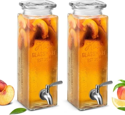 Dispensador de bebidas de vidrio, tarro de albañil rectangular transparente, 80 oz (2 piezas) Foto 1 de 4