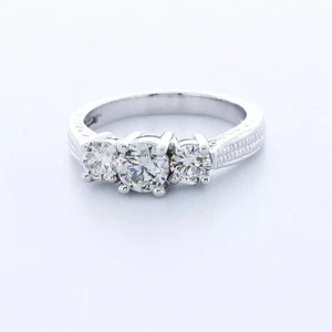 Anillo de compromiso de tres piedras oro macizo 14K 1,79 quilates diamante natural redondo H SI1 - Imagen 1 de 11
