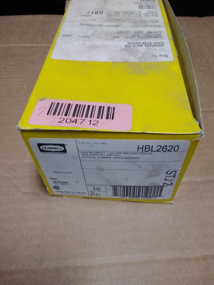 Hubbell HBL2620 - L6-30R, 30 A, 250V AC, Black, 2 Poles EACH SOLD SEPARATLY - Image 1 of 1