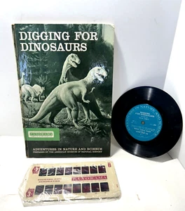 VTG Book Adventures in Nature and Science Digging For Dinosaurs w Slides Record - Picture 1 of 23