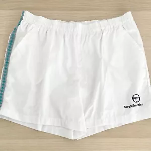 Sergio Tacchini Vintage Athletic Running Shorts Elastic Waist White Teal Size 42 - Picture 1 of 11