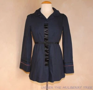 BRENNENDE FACKEL Mantel Jacke dunkelblau Petite XS passend Schößchen Baumwolle Knöpfe gefüttert - Bild 1 von 11