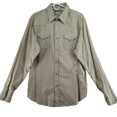 Guess Vintage Men's Size L Distressed Embroidered Pearl Snap Western Shirt - Image 1 of 4