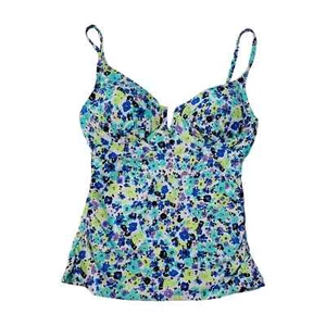 Anne Cole Swim Top Women's Small Tankini Padded Adjustable Strap Blue Ditsy - Picture 1 of 8