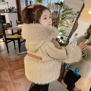 UK Kids Faux Fur Baby Thick Parka Girls Warm Hooded Coat Jacket Coat Outerwear - Picture 1 of 34