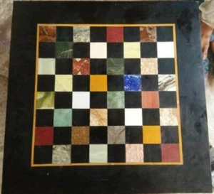 12'' Marble Chess Table Top Pietra Dura Inlay malachite Children Game Kids l3 - Picture 1 of 4