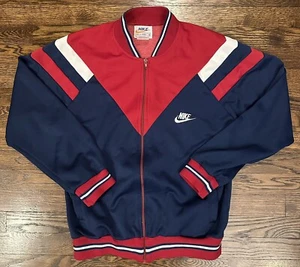 Men’s VTG Early 80’s Nike Swoosh Logo Navy Blue Red Track Jacket Med - Picture 1 of 7