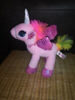 Ideal Toys Direct Unicorn Plush Stuffed Animal 10" Gray Ball Plump Rainbow Hair