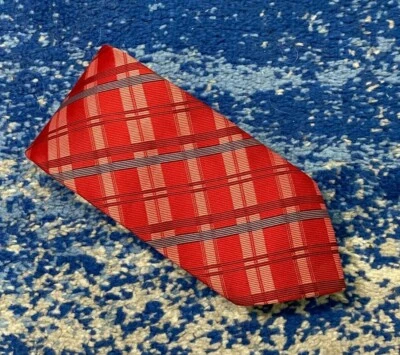 Stafford Red Burgundy Black Silver Blue Bias Plaid Handmade Necktie - Imagem 1 de 4
