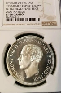 1937 DATED CYPRUS CROWN FC 16E SILVER PLAIN EDGE EDWARD VIII NGC PF 68 CAMEO - Picture 1 of 3