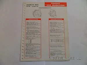 FICHE TECHNIQUE DE RTA PEUGEOT 404 INJECTION N°203 03/1963 G12 - Picture 1 of 1