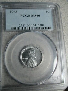 1943 P STEEL LINCOLN WHEAT CENT Penny - PCGS MS 66 - BEAUTIFUL WORLD WAR II COIN - Picture 1 of 11