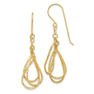 14K Solid Yellow Gold Tear Dangle Earrings - Picture 1 of 4