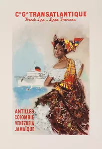 Original Vintage Poster, Brenet, CGT, Antilles, Colombia, Jamaica Venezuela 1955 - Picture 1 of 5