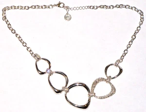 Liz Claiborne Necklace Silver Plated Round Abstract Rhinestones Womens Est. 1976 - Picture 1 of 24