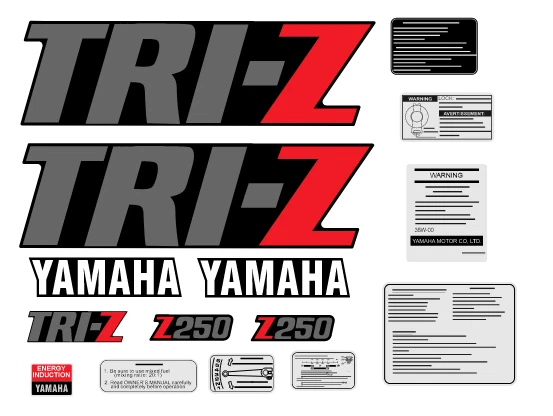 Yamaha TRI-Z 250 1985 calcomanía completa negra + kit de calcomanías gráficas de advertencia Foto 1 de 1